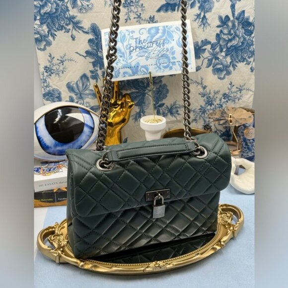 🆕 KURT GEIGER LONDON 🧿 NWOT Brixton Lock Quilted Leather Shoulder Bag, Green - Picture 3 of 16